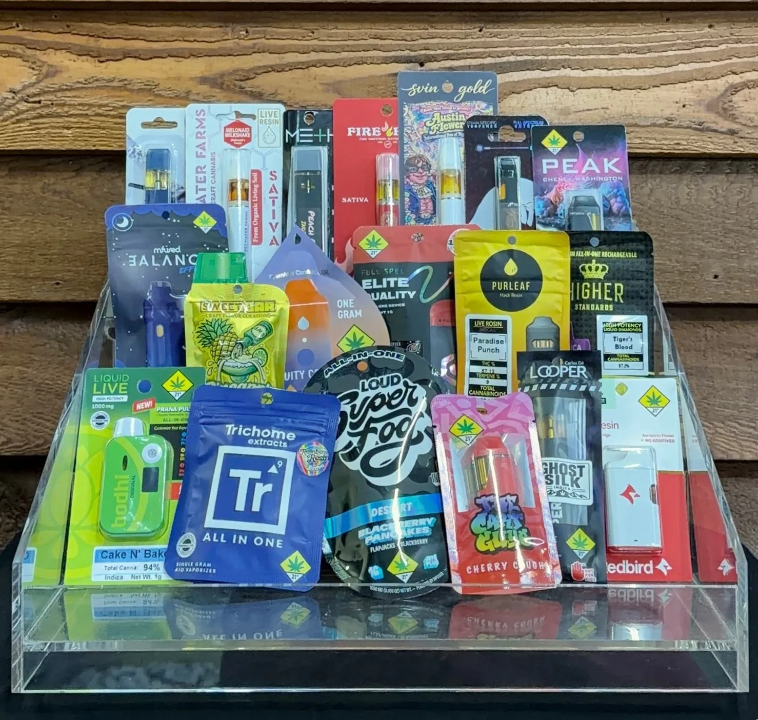 Disposable vape pens on display at Crystal Leaves in Spokane