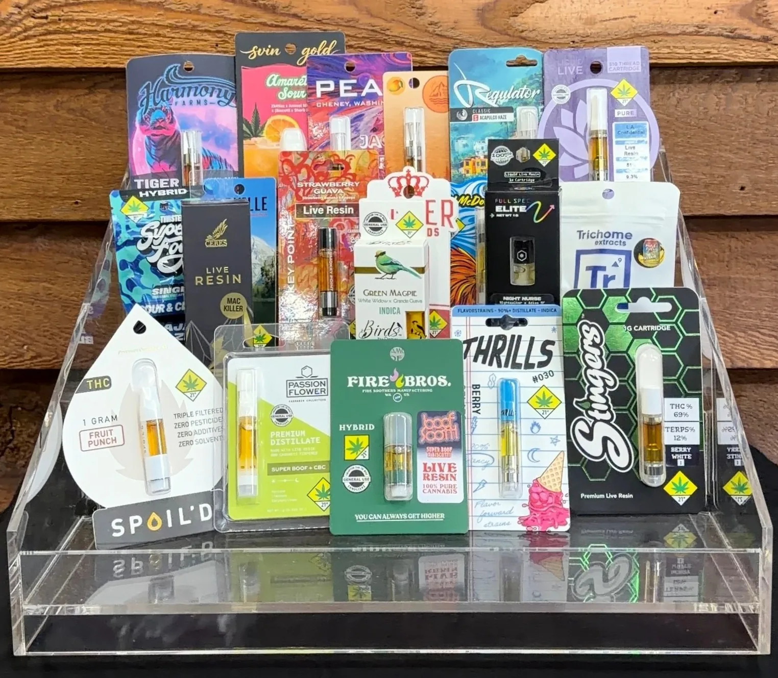 Vape cartridges on display at Crystal Leaves in Spokane